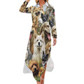 longue boutonnée fendue pour femme, motif chiens et chiots, chemisier à manches longues