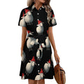 chemise décontractée à boutons pour femme, avec col et manches courtes, ornée d'un adorable mouton portant un chapeau rouge et d'une ceinture.