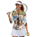 Polo de sport à manches 3/4 zippé pour femme, idéal pour le golf, le tennis et autres activités sportives, tailles S à 2XL.